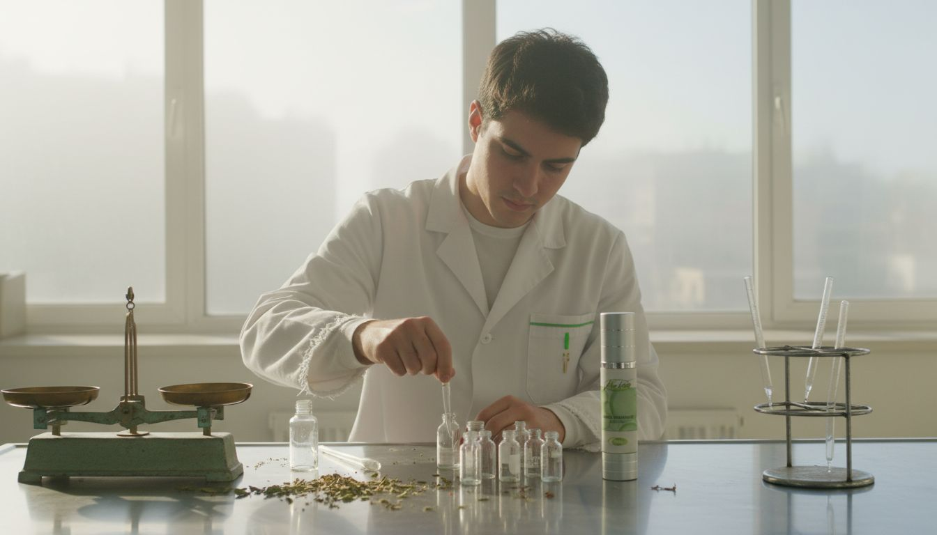 Ein Chemiker entwickelt umweltfreundliche Kosmetikprodukte.